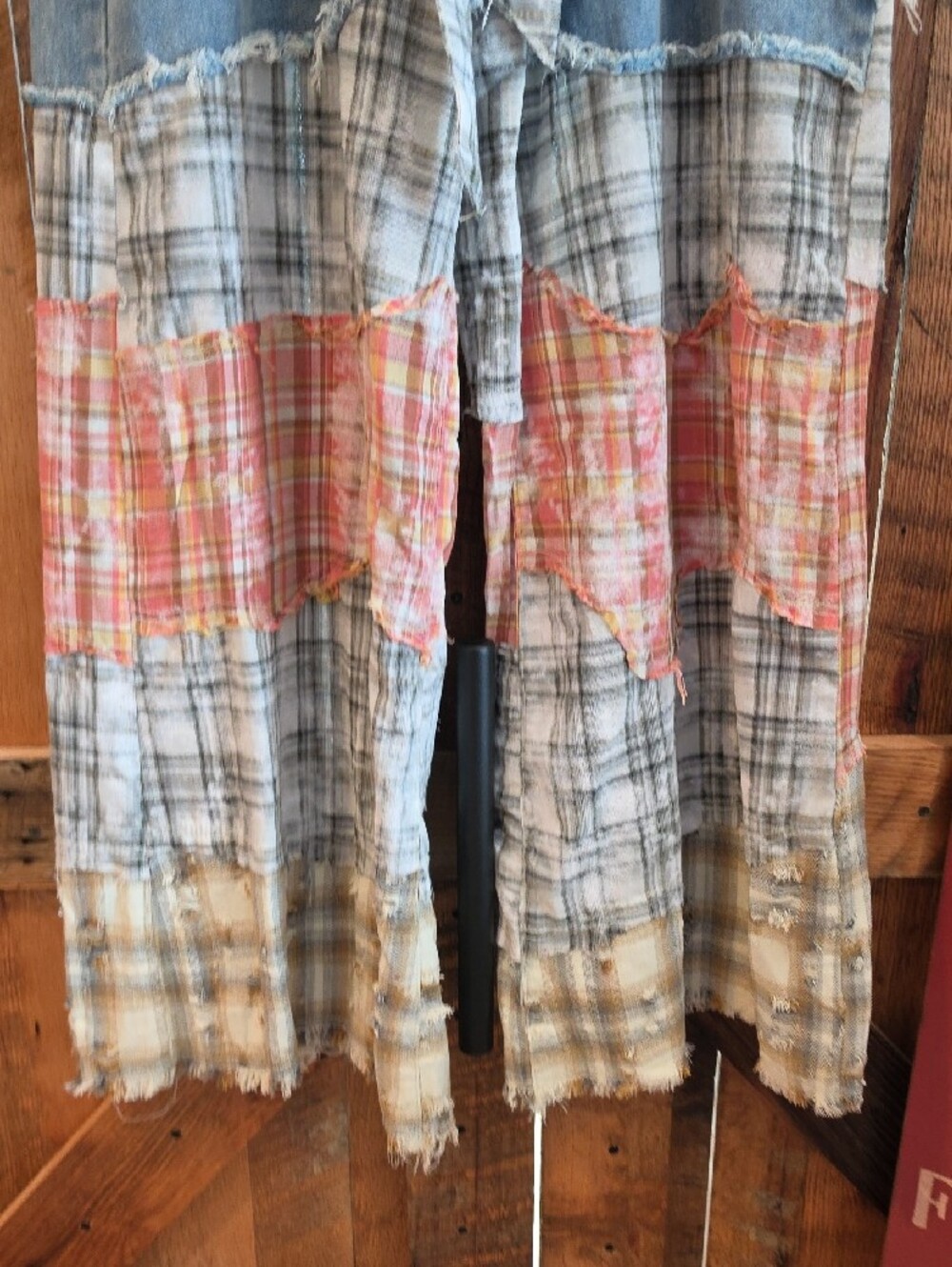 121p POL Patchwork Flare Jeans in Blue Denim with Plaid Panels - Picture 5 of 10